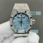 B7 Factory Swiss Audemars Piguet Royal Oak Ice Blue Face Diamond Bezel Clone Ladies Watch 